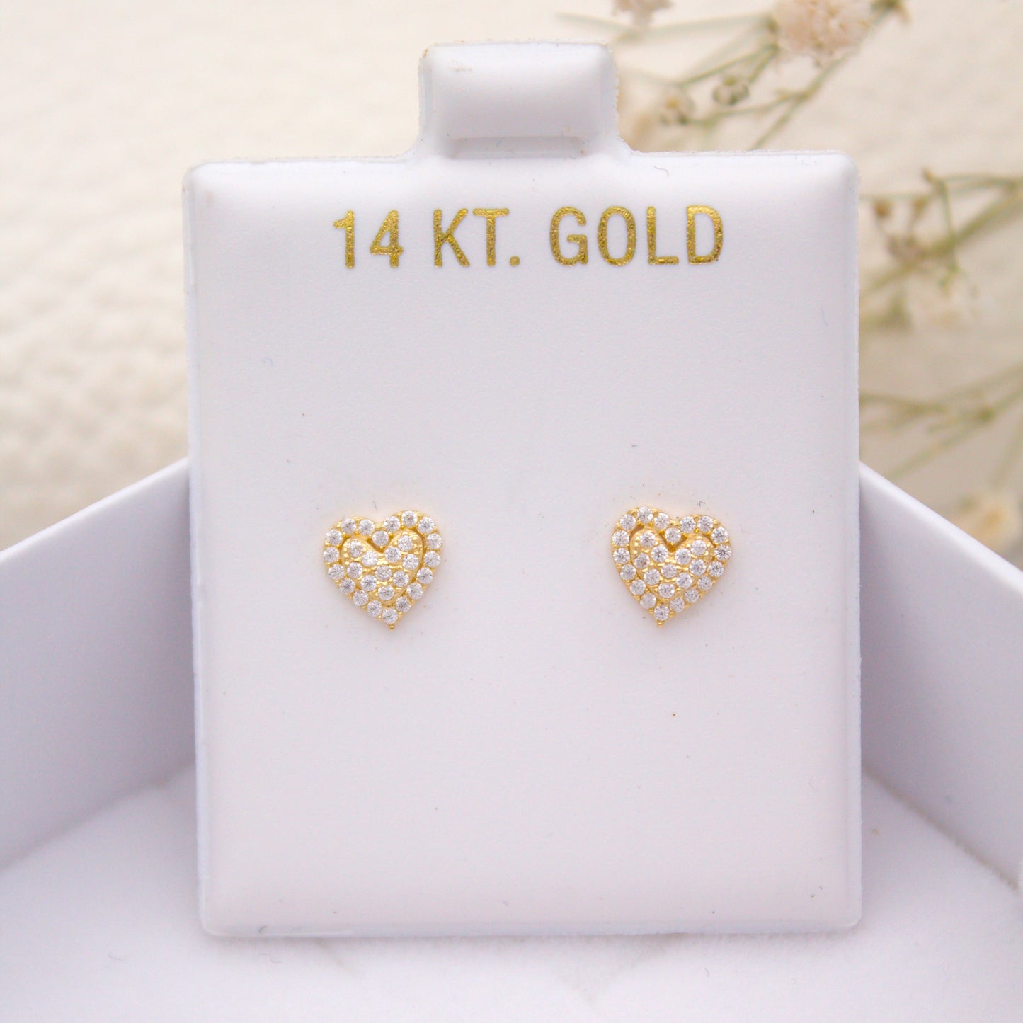 Pave Heart Screwback Piercings 14KT