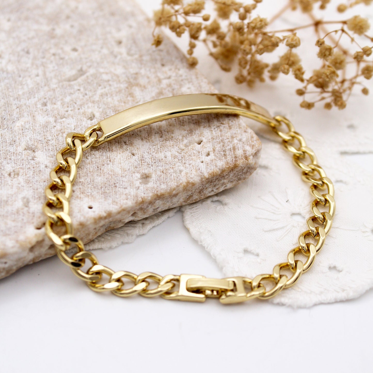 Pulsera varonil - Estilo cubana con placa