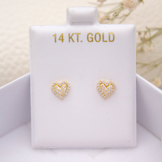 Pave Heart Screwback Piercings 14KT