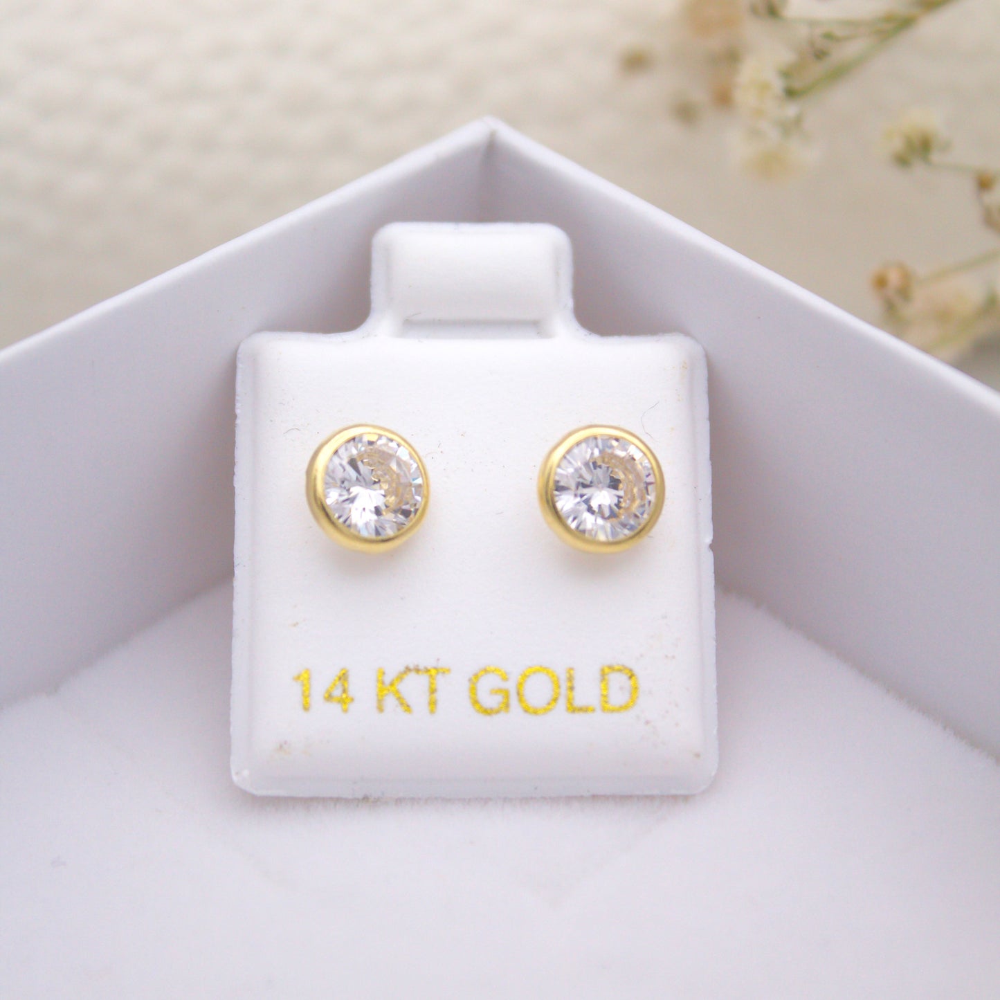 Cz Round Screwback Piercings 14KT