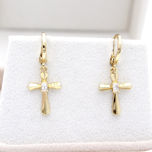 Trina Cross Huggie Earrings